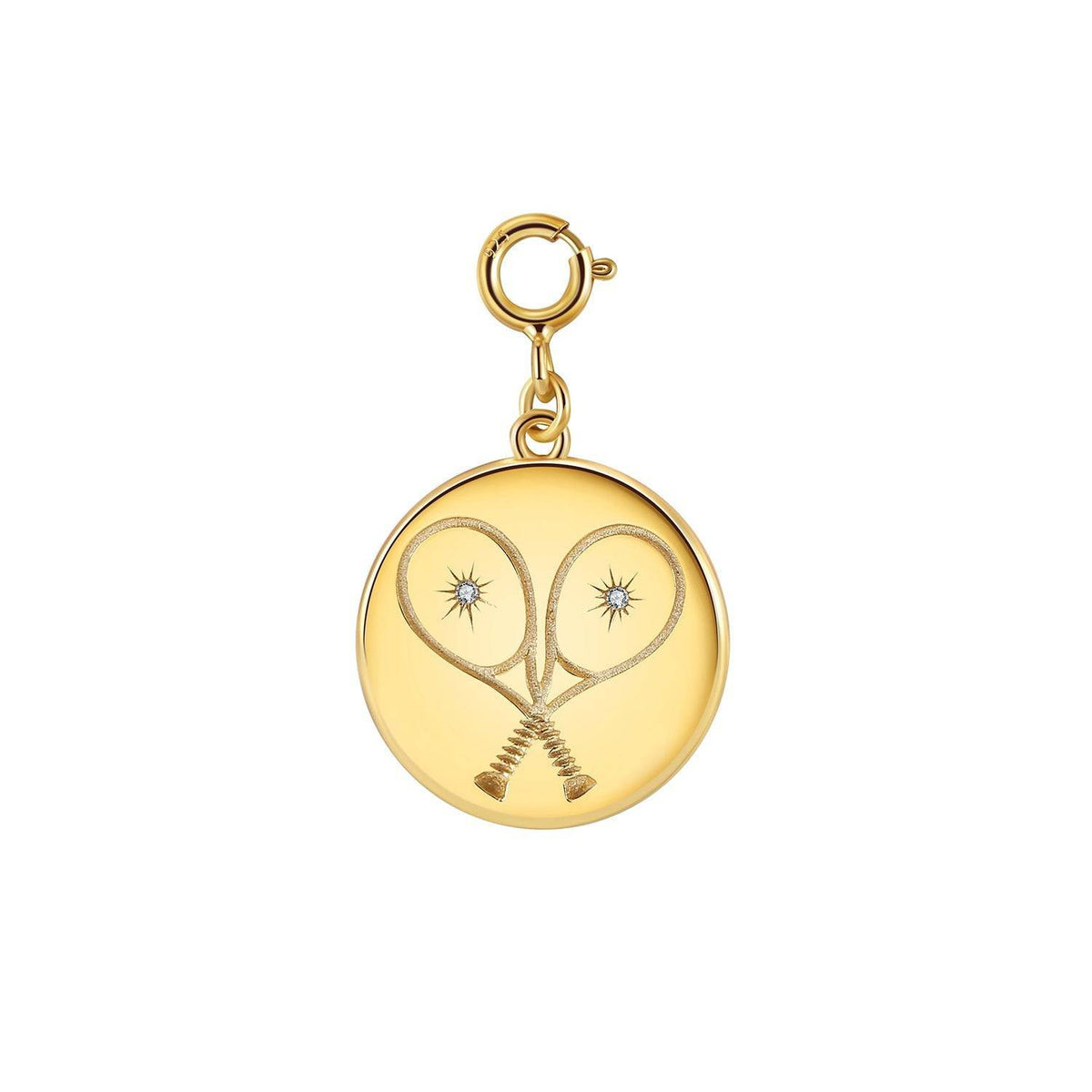 LoveMatch Tennis Heart Disc Clip On Charm with Double Racquets Gold