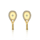 LoveMatch Tennis Racquet Bling Stud Earrings Gold with Crystals