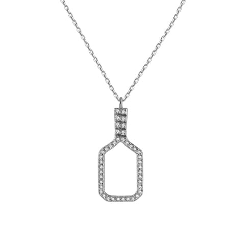 Pickleball Belle Volley FINE Necklace Solid 14k White Gold Paddle with Diamonds on dainty white gold chain