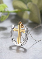 Saints and Saviors Rider's Prayer Two-Tone Horseshoe and Cross Necklace on Silver Chain