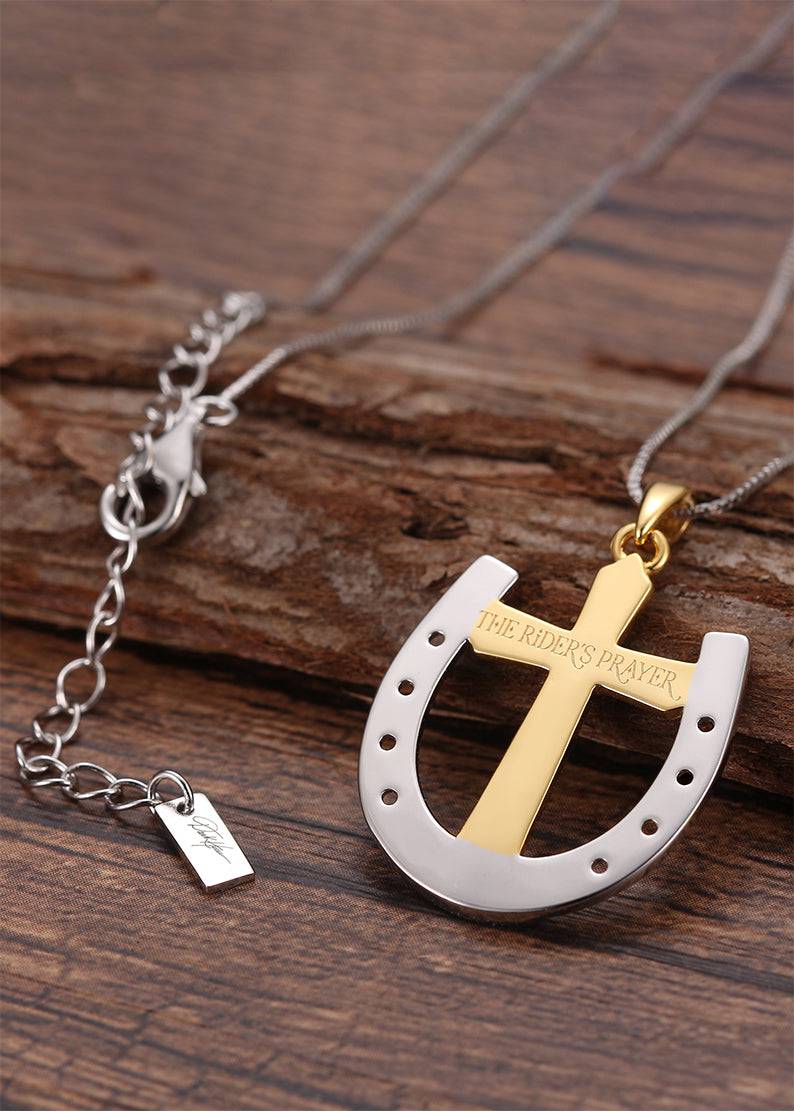 Saints and Saviors Rider's Prayer Two-Tone Necklace on Silver Chain reverse side