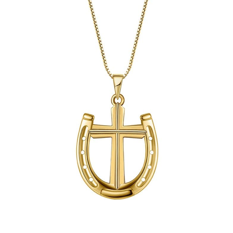 Saints and Saviors Rider's Prayer Horseshoe Cross Gold Necklace