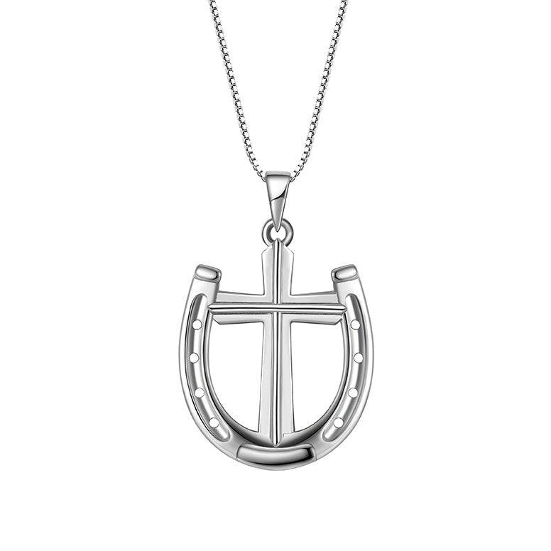 Saints and Saviors Rider's Prayer Horseshoe and Cross Necklace in Sterling Silver