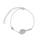LoveMatch Tennis Ace Racquet and Ball on Silver chain bracelet with white background