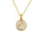 Saints and Saviors Dainty Fancy Initial Pendant Necklace gold letter S on small silver disc