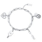 Pickleball Pickle Me Charmed Bracelet with 'Dink', Paddle, Heart and Ball Charm Silver