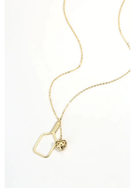 Pickleball Heart in Paddle Necklace Gold