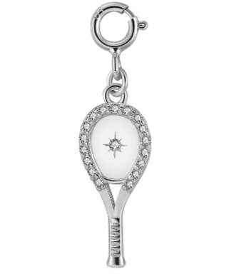 LoveMatch Grande Tennis Racquet Charm Silver with Crystals Clip-on