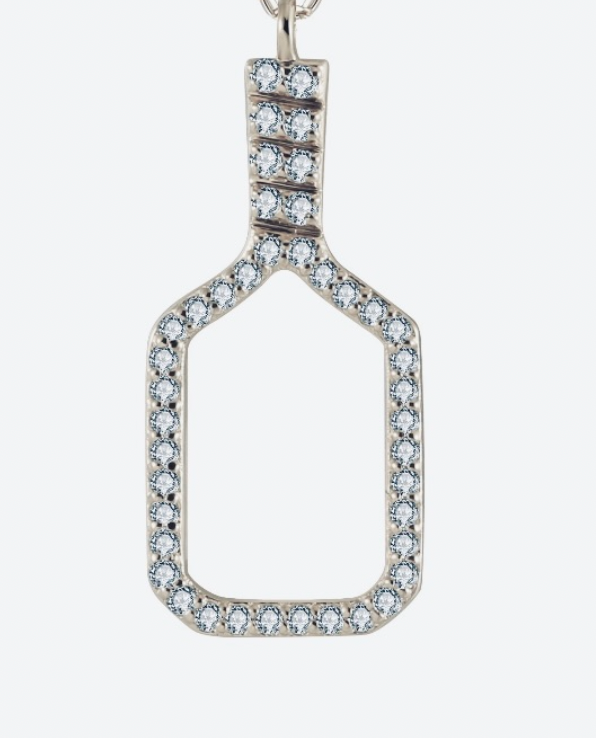 Pickleball Paddle Bling Clip-on Charm Silver with Crystals