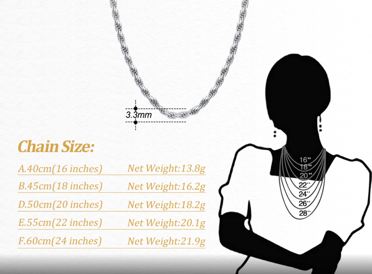 Diamond Cut Rope Chain Gold Varying Sizes
