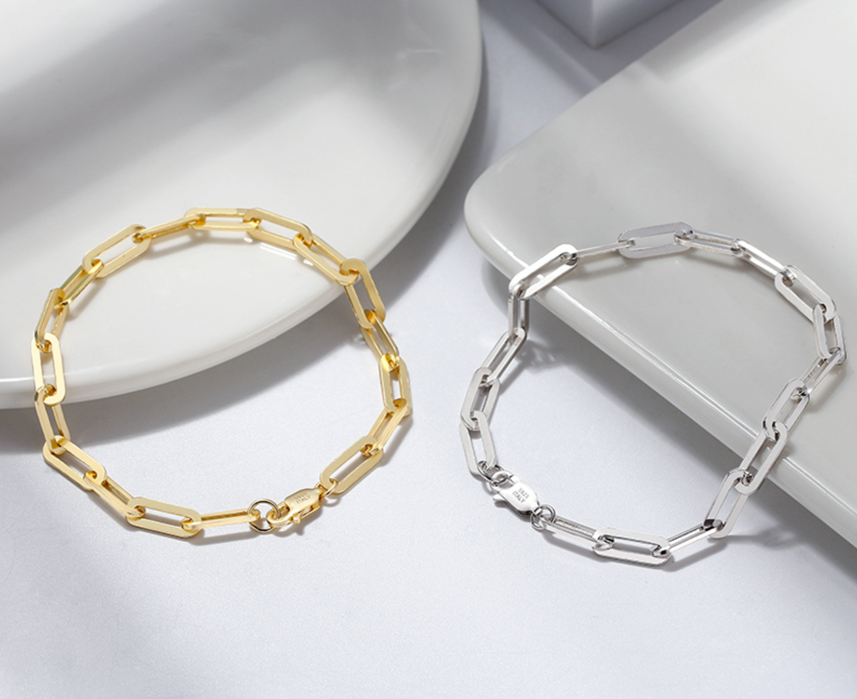 Bracelets Large Clip Link in Silver and Gold on white background