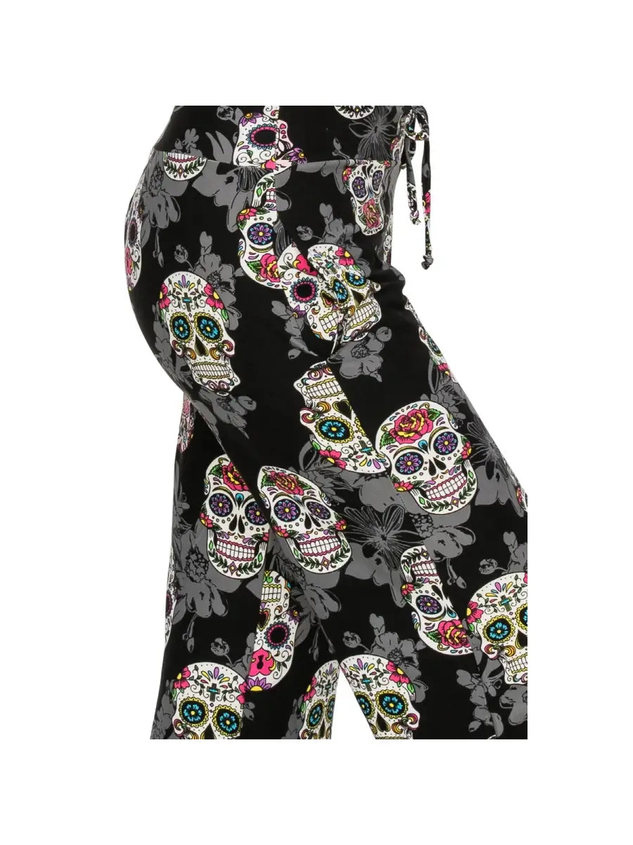Multicolor Sugar Skull Print Buttery Soft Lounge Pants - Athena's Fashion Boutique