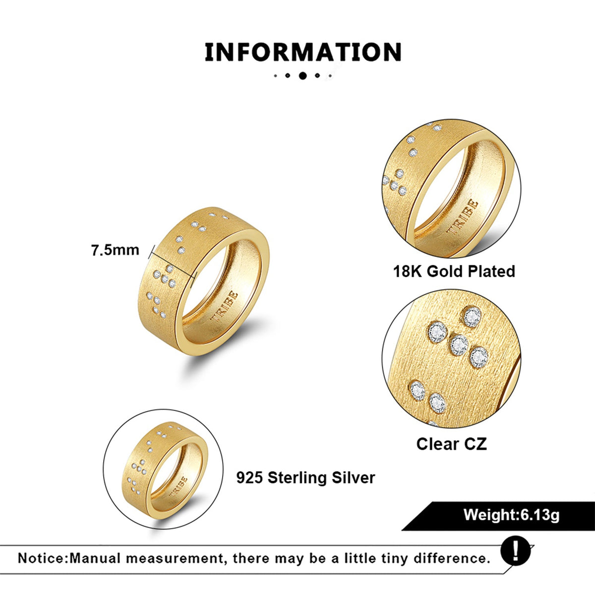 Touchstone Tribe Band Ring Brushed Gold Specs