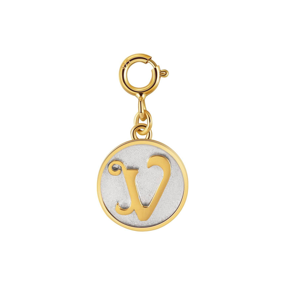 Dainty Fancy Initial Clip on Pendant Charm Letter V