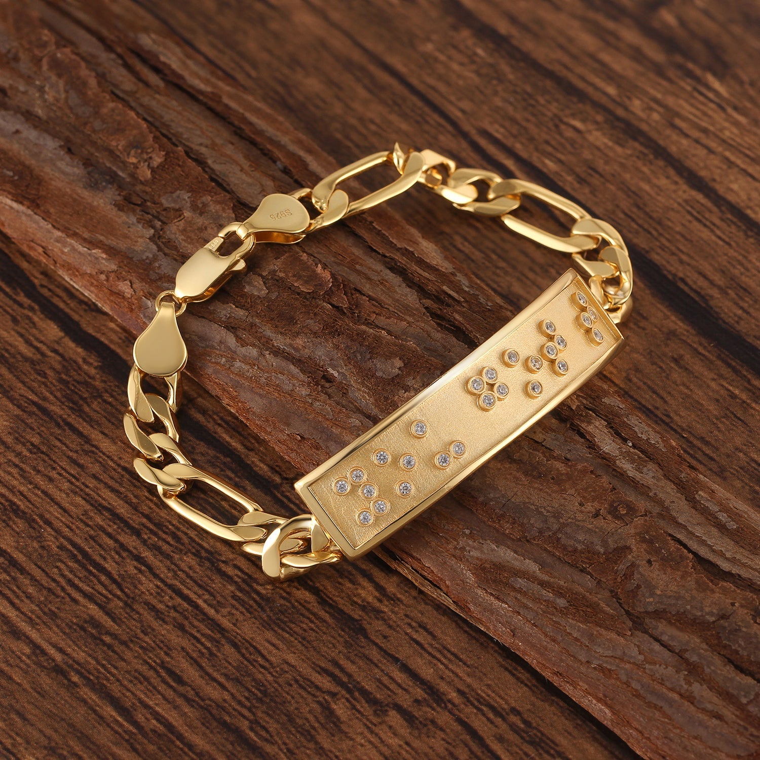 Touchstone 'You Got This' in Braille Crystals ID Link Bracelet in Gold