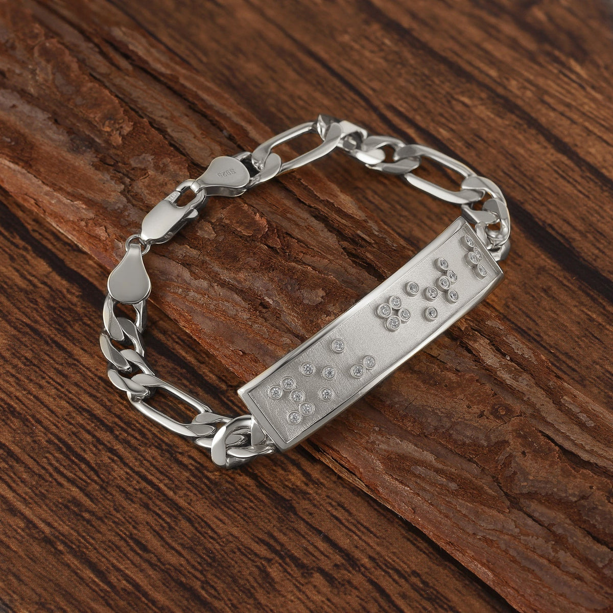 Touchstone 'You Got This' in Braille Crystals ID Link Bracelet in Silver