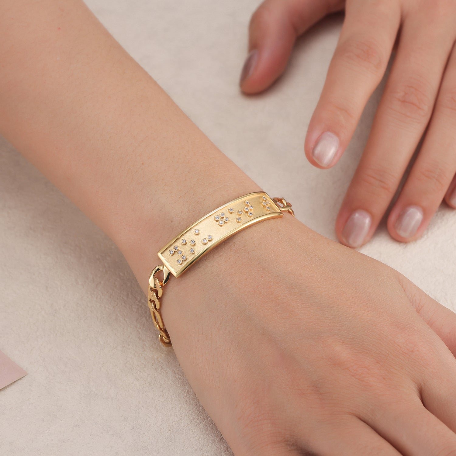 Touchstone You Got This ID Link Bracelet in Gold with Braille Crystals