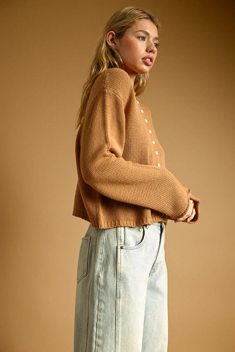 Miou Muse | Gina Button Front Sweater - Caramel | Sweetest Stitch
