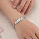 Touchstone 'Bestie' Braille Crystals ID Link Bracelet in Silver on Model