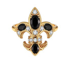 Saints & Saviors Gold Deni Fleur de Lis Onyx Ring with Clear Crystals