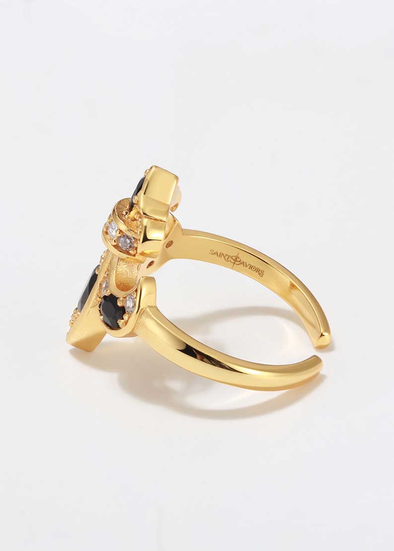 Saints & Saviors Gold Deni Fleur de Lis Onyx Ring side view
