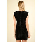 Black Velvet Fitted Mini Holiday Dress with Shoulder Pads