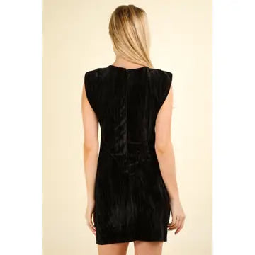 Black Velvet Fitted Mini Holiday Dress with Shoulder Pads