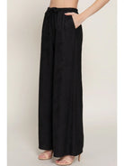 Black Drawstring Crinkle Knit Long Pants