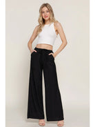 Black Drawstring Crinkle Knit Long Pants