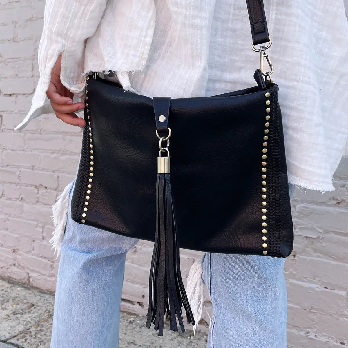 Jen & Co Black Marie Crossbody with Grommet Details - Athena's Fashion Boutique