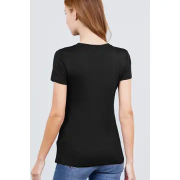 Black Short Sleeve Crew Neck Rayon Spandex Jersey Basic Tshirt
