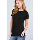 Black Short Sleeve Crew Neck Rayon Spandex Jersey Basic Tshirt