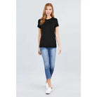 Black Short Sleeve Crew Neck Rayon Spandex Jersey Basic Tshirt