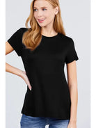 Black Short Sleeve Crew Neck Rayon Spandex Jersey Basic Tshirt