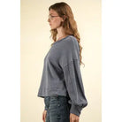 Blue Two Tone Otto Ribbed Oversized Soft Comfy Knit Top - Athena's Fashion Boutique