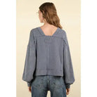 Blue Two Tone Otto Ribbed Oversized Soft Comfy Knit Top - Athena's Fashion Boutique