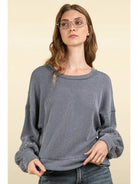 Blue Two Tone Otto Ribbed Oversized Soft Comfy Knit Top - Athena's Fashion Boutique