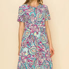 Women's Paisley Short Sleeve Midi Dress with Pockets