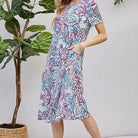 Women's Paisley Short Sleeve Midi Dress with Pockets