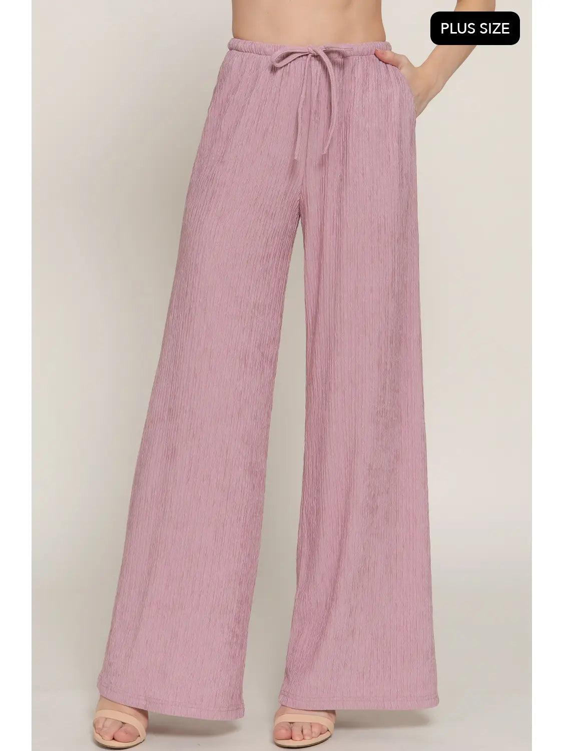 Women's Pink Drawstring Crinkle Long Pants