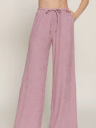 Women's Pink Drawstring Crinkle Long Pants