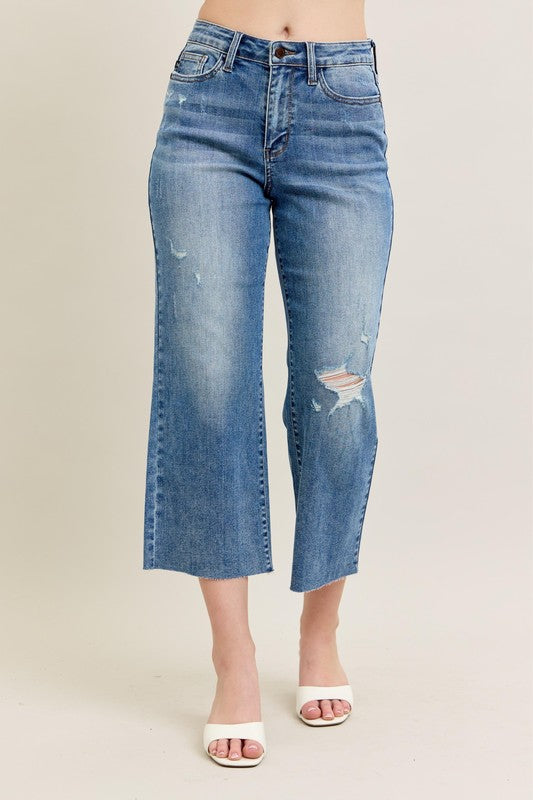 Judy Blue High Waist  Raw Cut Hem Crop Capris