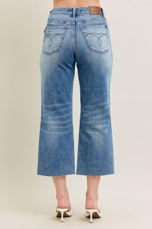Judy Blue High Waist  Raw Cut Hem Crop Capris