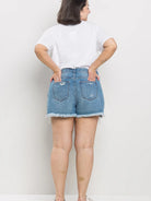 High Rise Plus Distress Denim Shorts