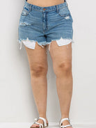 High Rise Plus Distress Denim Shorts