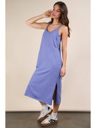 Indigo V-Neck Sleeveless Casual Comfy Midi Dress - Athena's Fashion Boutique