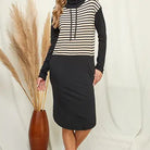 High Neck Long Sleeve Stripe Contrast Dress - Athena's Fashion Boutique