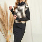 High Neck Long Sleeve Stripe Contrast Dress - Athena's Fashion Boutique