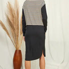High Neck Long Sleeve Stripe Contrast Dress - Athena's Fashion Boutique