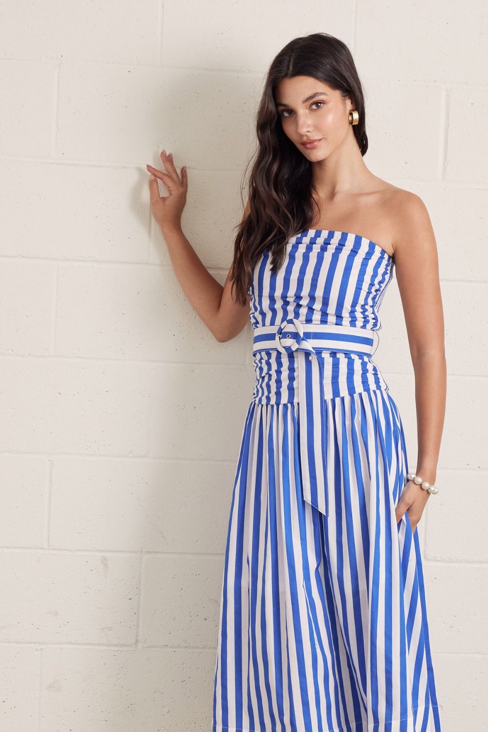 Entro | Paige Striped Strapless Midi Dress | Sweetest Stitch Boutique